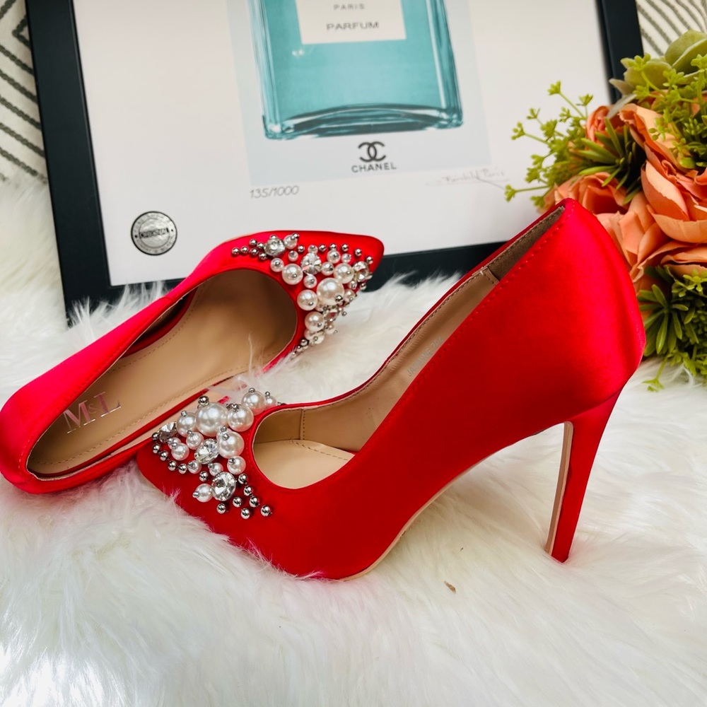 Embellished Red Satin Heel - Picture 6 of 9